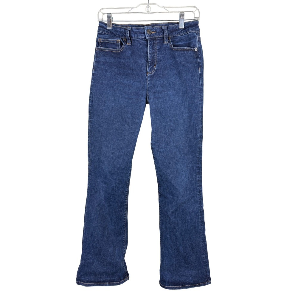 Lands End Curvy Bootcut Jeans Womens 8 Blue Mid Rise Dark Wash Stretch Denim - Picture 2 of 10